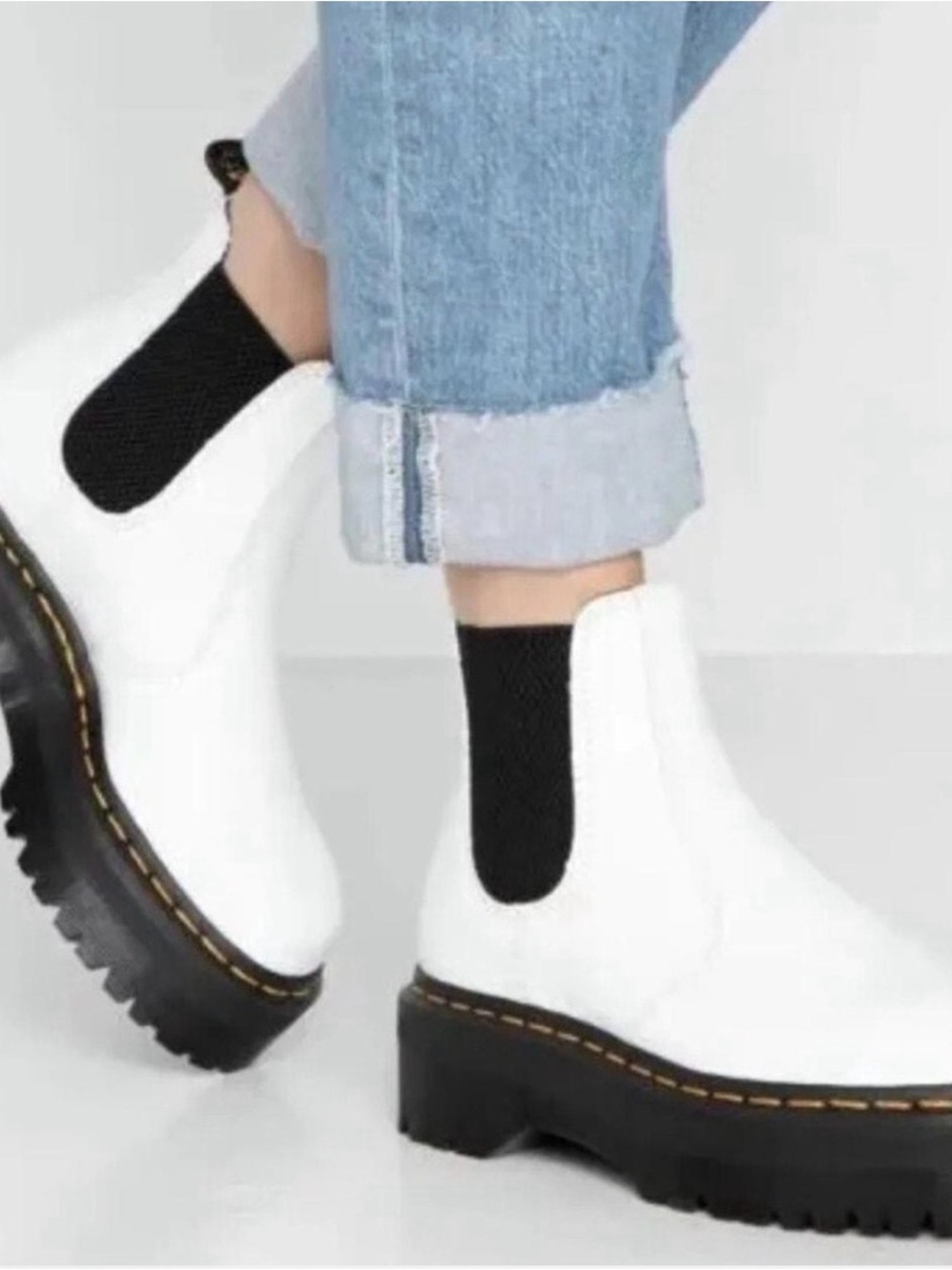 Dr. Marten 2976 Quad Leather White Chelsea Platform Boots Sz 7